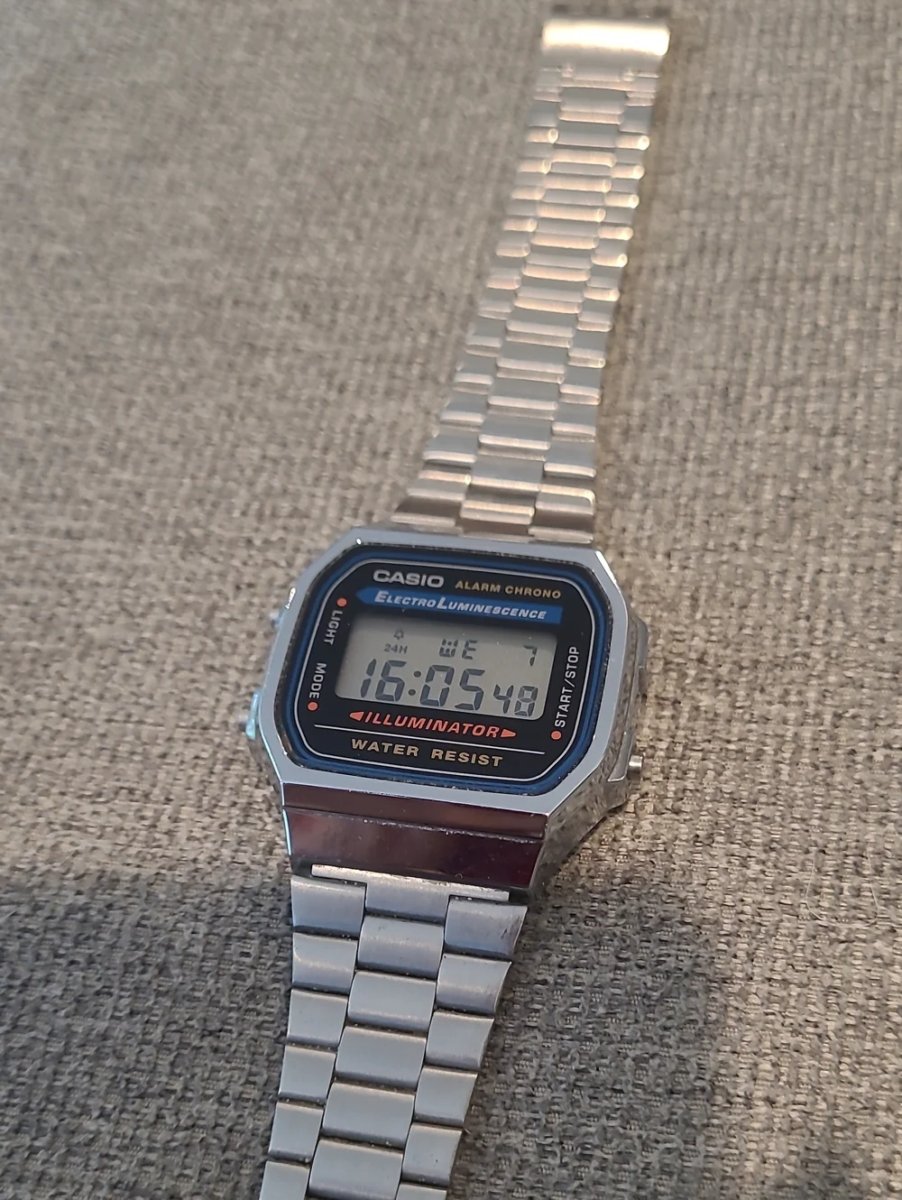 Casio Silver Digital Bracelet Watch with Black Dial Accents